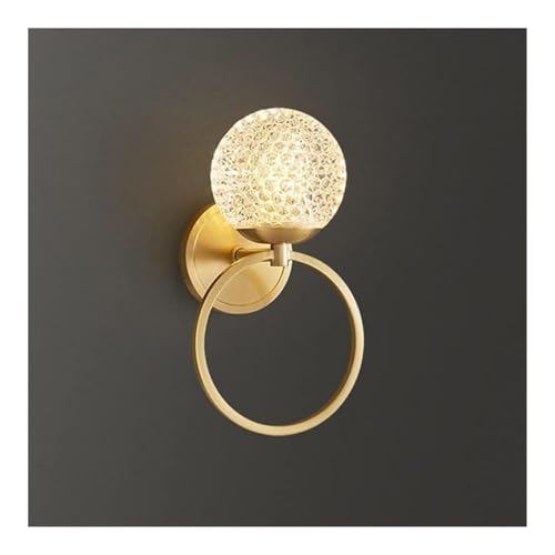 Genérico Aplique de pared esférico moderno, lámpara de pared redonda de latón, lámpara de pared for cabecera con cable for pasillo, dormitorio, sala de estar y baño(3 color dimming)