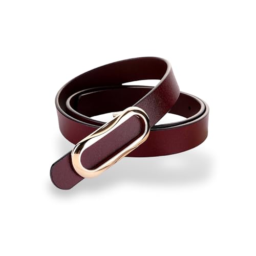 Women's Leather Belts Durable Waist Belt Oval Solid Gold Buckle Width 0.80