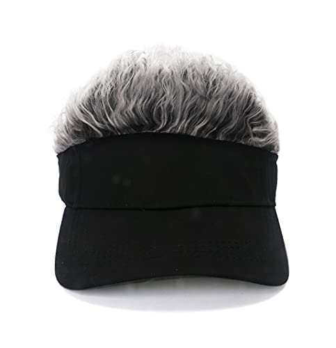 Image of Mens Visor with Hair Fake Hat with Hair for Men Funny Golf Hats Wig Hat Spiked Adjustable Baseball Cap