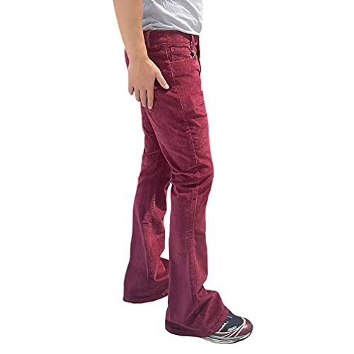 HAORUN Men Corduroy Bell Bottom Flares Pants Slim Fit 60s 70s Vintage Bootcut Trousers (Wine Red-Classic, 32)4