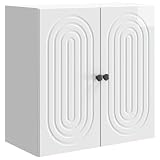 HETFTJN Armadio da parete bianco lucido, 59 x 31 x 60 cm, in legno, moderno pensile con 2 ante e maniglie in metallo, salvaspazio, per soggiorno, corridoio e bagno