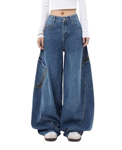 Baggy Jeans for Woman Men High Waisted Barrel Leg Jeans Y2K Casual Loose Denim Pants Grunge Clothes