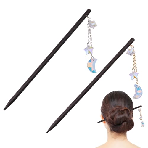 CHGCRAFT 2 Pz Bacchette cinesi per capelli Bacchette per capelli in legno per donne Spille per capelli in legno con nappina e ciondolo a forma di stella in vetro Accessori per capelli
