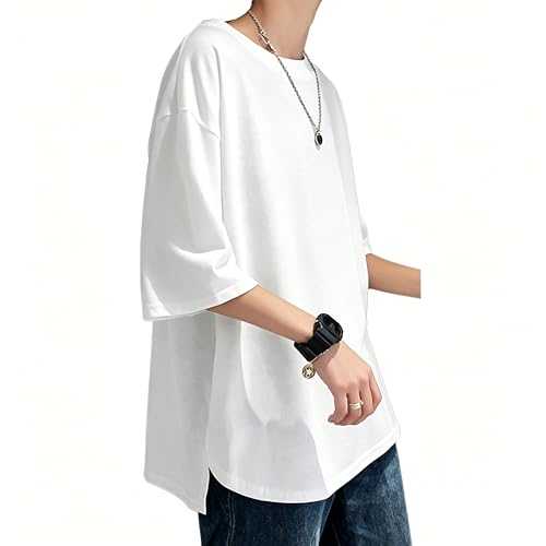 [Culeevp] 夏服 メンズ tシャツ 半袖 大きいサイズ 無地 7分袖 ラウンドカット 柔らかい 白Lの商品画像（Amazon）