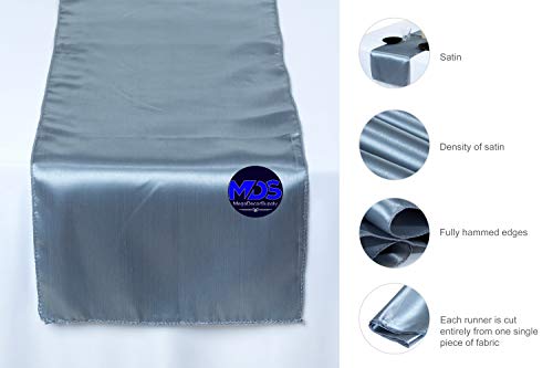 mds Pack of 10 Wedding 12 x 108 inch Satin Table Runner for Wedding Banquet Decoration- Light Silver - Thumbnail 5