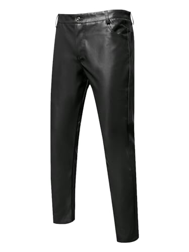 Lars Amadeus Faux Leather Pants for Men's Slim Fit Hip Hop Nightclub Disco Party Trousers