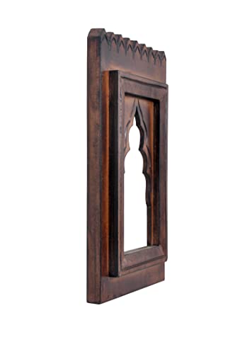 WHF Wood Painted Wall Hanging Jharokha Inside Mirror, Wooden Wall Hanging, Wooden Wall Panel .(1 Piece) Framed, Rectangular