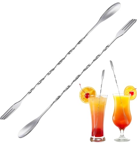 Cucchiaio da bar per gelato, 2 pezzi, per cocktail, schiacciapasta, accessori da 32 cm, cucchiaio lungo in acciaio inox, per latte macchiato, cucchiaio da prova a spirale, per cocktail e caffè