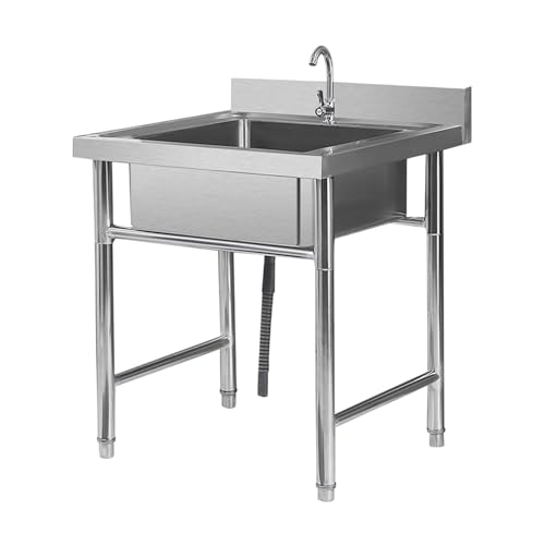 A Fregadero de acero inoxidable hecho a mano Fregadero de cocina para el Lavabo Lavabo Fregadero para lavar platos con soporte Fregadero (60 * 60 * 80 cm / 23,6 * 23,6 * 31,5 pulgadas)