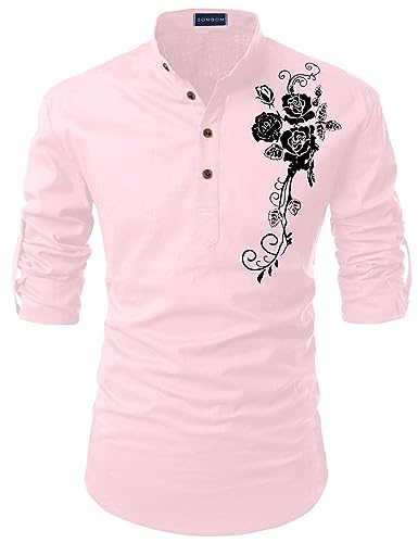 Image of Zombom Men's Casual Cotton Polyester Blend Printed Full Sleeve Short Kurta Shirt