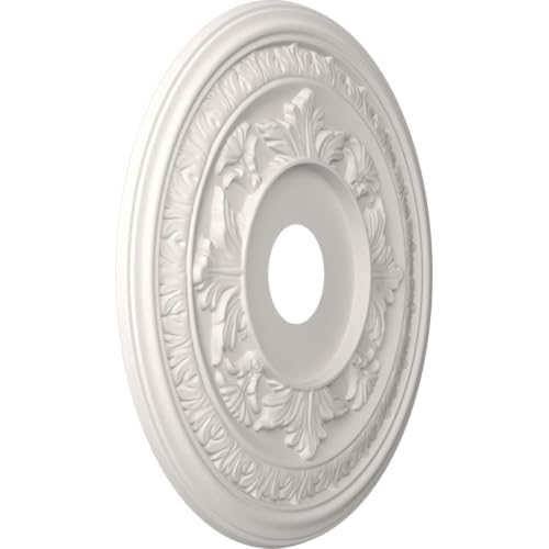 Image of Ekena Millwork CMP19BAGBW Baltimore Thermoformed PVC Ceiling Medallion (Fits Canopies up to 7 3 /4 inch), 19 inchOD x 3 1 /2 inchID x 1 inchP, UltraCover Satin Blossom White