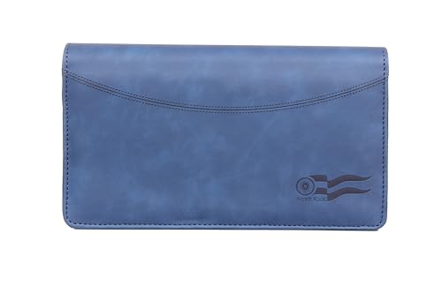 Image of Sukeshcraft Multiple Cheque Book Holder | Original PU Holds Upto 8 Cheque Books, 1 Pin-Sim Slot,14 Credit /Debit Card Slots (PU, Sensa Dark Blue)