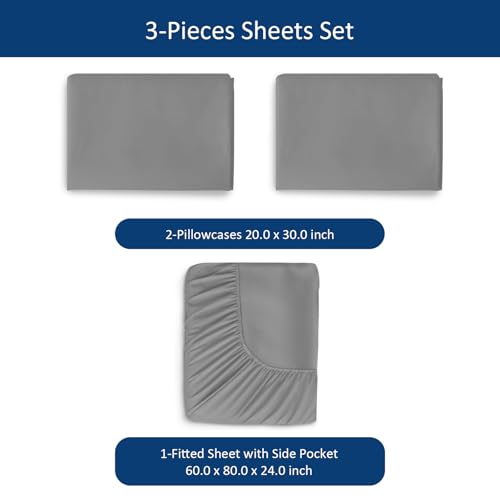 Moonsea Extra Deep Pocket Queen Sheet Sets for Air Mattress - Deep Pocket Sheets Queen Size Sets - Sheets with Pocket on Side - Easily Fits Extra Deep 16 in to 24 in Pillow Top Air Mattress (Grey)