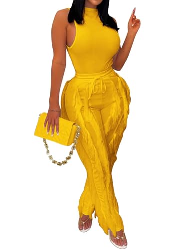 Image of EDITCOZY Women Sexy Two Piece Outfits Fringe Pants Set Tassel Club 2 Piece Sets Going Out Birthday Party Night
