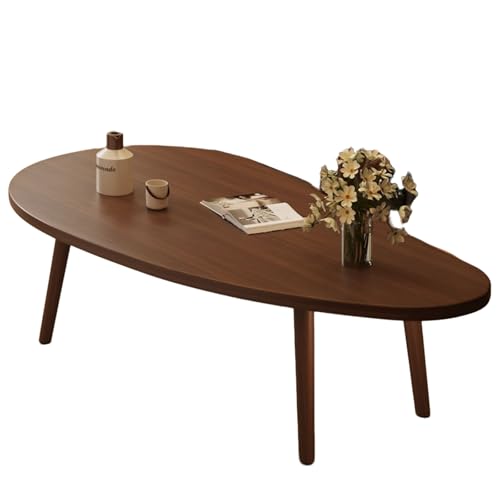 Table Basse Moderne en Bois Massif, Petite Table à Thé Ovale avec Pieds Stables, Design Minimaliste, Plateau Épais en MDF avec Surface Résistante aux Rayures, pour Salon (Noyer noir simple paroi)
