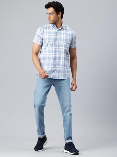 Image of Majestic Man Men Slim Fit Pure Cotton Checkred Half Sleeve Casual Shirt