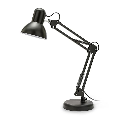 VELAMP Charleston XL - Lampada da scrivania con braccio Articolato - Attacco lampadina E27 – Compatibile con lampadina LED - Base e Pinza Clip - Design Architetto – Colore Nero