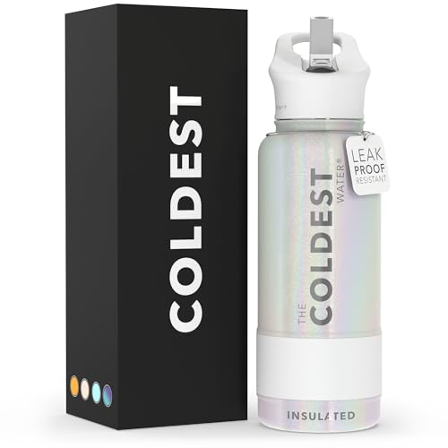 The Coldest Water Sports Bottle with Straw Lid Vacuum Insulated Stainless Steel Metal Thermos Bottles Reusable Leak Proof Flask for Sports Gym(32 oz, Cosmic Ice Glitter)