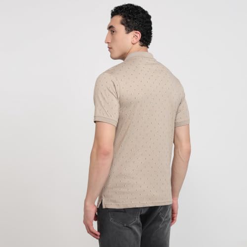 Image of Raymond Men Modern Fit Print Pattern Pure Cotton Polo Neck Half Sleeve Casual T-Shirt