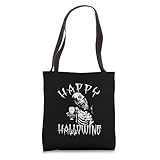 HAPPY HALLOWEEN WINE Funny Zombie Skeleton Meme Tote Bag