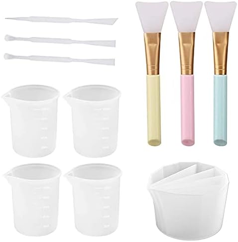 Silicone Measuring Cup, DyAi 4Pcs 100ml Measuring Cup Silicone Mold, 1Pcs Silicone Split Cups Mold, 3Pcs Brushes and 3Pcs Silicone Stir Sticks, DIY Epoxy Resin Glue Tools Cups with A Scale