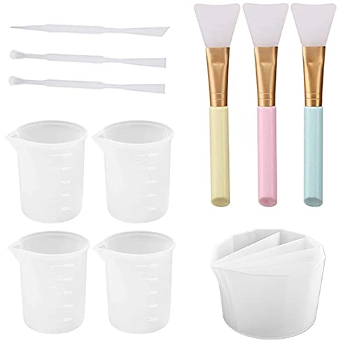 Silicone Measuring Cup, Dyai 4Pcs 100Ml Measuring Cup Silicone Mold, 1Pcs Silicone Split Cups Mold, 3Pcs Brushes And 3Pcs Silicone Stir Sticks, Diy Epoxy Resin Glue Tools Cups With A Scale #TOP3