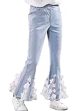 Agoky Kids Girls Casual Denim Pants Fashion Bell Bottoms Lace Ruffle Hem Flared Jeans Pants Vintage