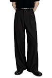 Heyfanee Men’s Wide Leg Dress Pants with Pleats – Loose Fit Business Casual Pants for Men, Stretch Waist Comfort 30 Black