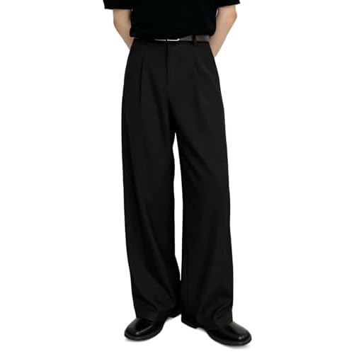 Heyfanee Mens Baggy Dress Pants Wide Leg Pleated Old Money Slacks Loose Fit Casual Pants Black 34W x 30L