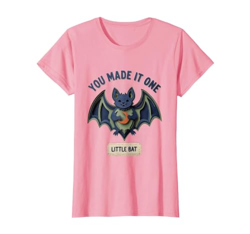 You Made It One, Little Bat Cute First Birthday Halloween T-Shirt, Women, Pink, 3X-Large