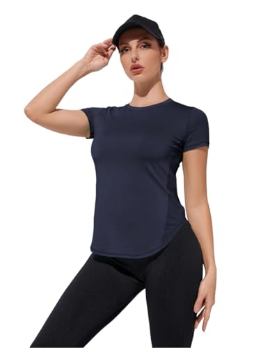 Weardear Maglietta sportiva da donna, scollo rotondo, per allenamento, a maniche corte, traspirante, sui lati, per corsa, yoga, taglie S-XXL