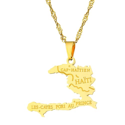 18K Gold Plated Stainless Steel Republic of Haiti Map Pendant Haitian Necklace