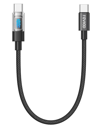 RAVIAD 100W USB C auf USB C Kabel, 0.5M 5A Schnellladekabel Ladekabel PD QC3.0 with LED Display für iPhone 17/16/15 Pro Max, Galaxy S25/S24/S23/S22, Pad Pro, MacBook Air, Tablets, Huawei, Pixel
