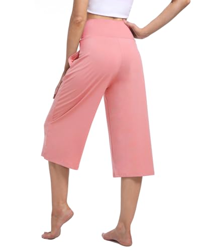 Image of Kivdol 3 Pack Womens Wide Leg Yoga Capris Crossover High Waist Casual Capri Pants Loose Soft Pajama Pockets Sweatpants