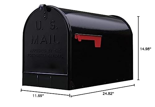 COLIBYOU Post Mount Mailbox Extra Large Postal Storage Box Black Galvanized Steel Heavy