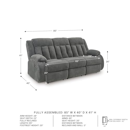 Image of Signature Design by Ashley Free Wake Modern Dual-Sided Power Reclining Sofa with Drop Down Table, USB Charging Port and 2 Cup Holders, Gray