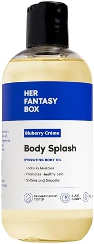 Her Fantasy Box | Body Splash Blueberry Crème Fragrance Oil – Fruity Creamy Berry Scent with Vanilla Sugar & Citrus Notes, Lightweight Hydrating Body Oil, Vegan & Cruelty Free