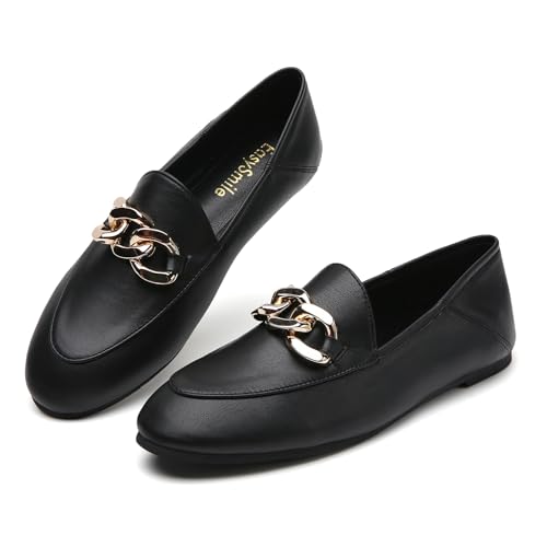 Casual Chain Loafers for Women Work Flats Round Toe Business Backless Ballet Flats Metal Décor Driving Slip on