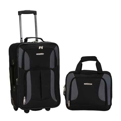 Image of Rockland Fashion Softside 2 Piece Luggage Set, Expandable, (14 inch Tote /19 inch Upright), Black Gray
