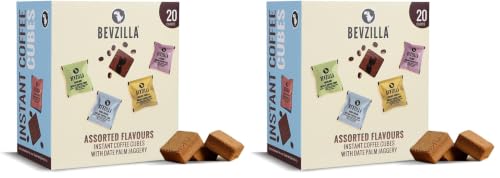 Image of Bevzilla 20 Assorted Instant Coffee Cubes Pack with Date Palm Jaggery, 4 Flavours, Arabica Coffee, Zero Refined Sugar, Real Ingredients, No Preservatives, Drop Stir and Enjoy | Enjoy Hot & Cold