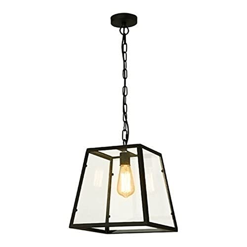 Plafonnier vintage suspendu cage carrée en verre blanc rétro