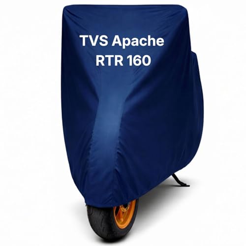 Image of Bike Body Cover for TVS Apache RTR 160 Waterproof & Dustproof Scooter Cover UV Resistant, Heat Resistant & All Weather Protection Heavy Duty Triple Stitched Two Wheeler Cover (Blue)