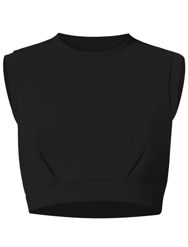 Image of EXARUS Girls Tank Tops Dance Workout Athletic Crew Neck Sleeveless Elastic Waist Gym Crop Top Teen