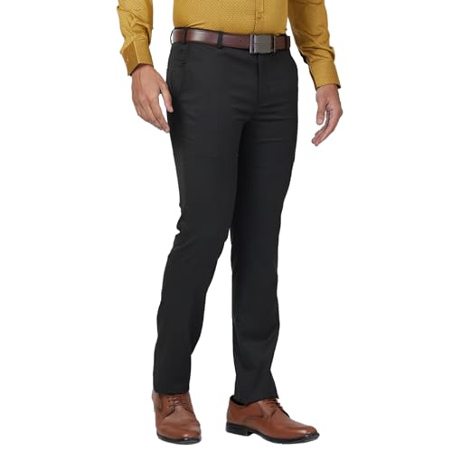 Image of Raymond Men's Mid Rise Slim Fit Structure Pattern Polyester Blend Pleated Formal Trouser