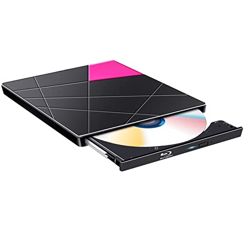 External Blu ray Drive DVD/BD Player Read/Write Portable Blu-ray Drive USB 3.0 and Type-C DVD Burner 3D Blu RAL DriveCompatible with/Win7/Win8/Win10/ Mac OS Blu ray Burner (High SpeedSilent)