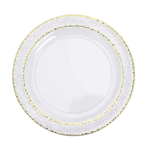 Efavormart 10 Pack | 7.5\" Clear Hammered Design Plastic Dessert/Appetizer Plates With Gold Rim
