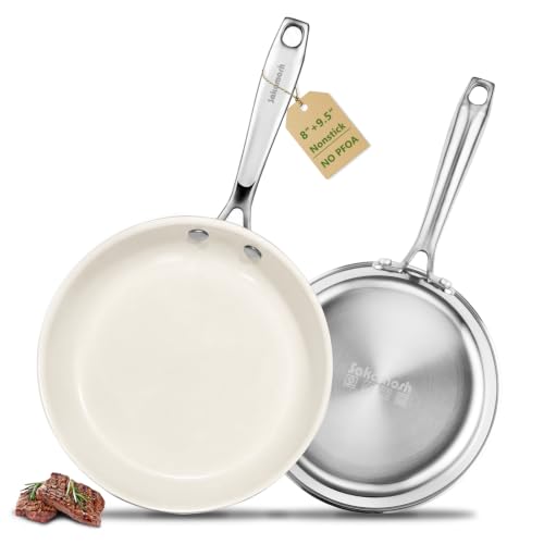 SAKAMOSH Ceramic Nonstick Frying Pan Set 8" & 9.5", Tri-Ply Stainless Steel