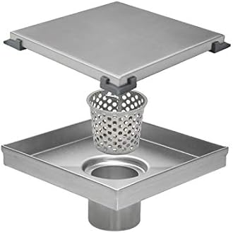 Square Shower Drain, 6 Inch with 2 In 1 Tile-Insert Cover, Brushed AISI 304 Stainless Steel Shower Floor Drain with Hair Catcher