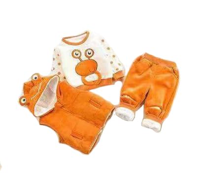 Image of Bold N Elegant Cotton Blend Cute Cartoon Bear Graphics Winter Warm Sweatshirt Hood Jacket And Jogger Pant 3 Pc Layering Clothing Set For Infant Toddler Kids