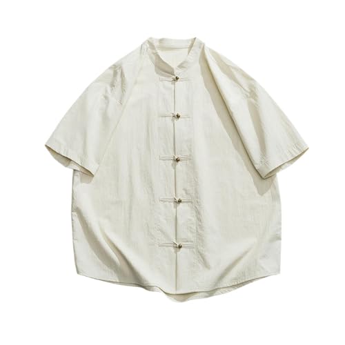 Chemise coton manches trois-quarts homme style chinois vintage délavé